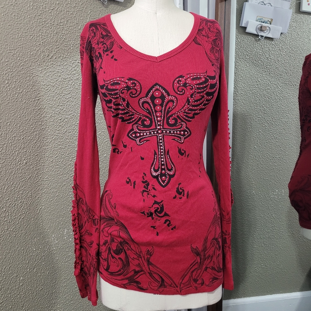 BIKER red long sleeve dress